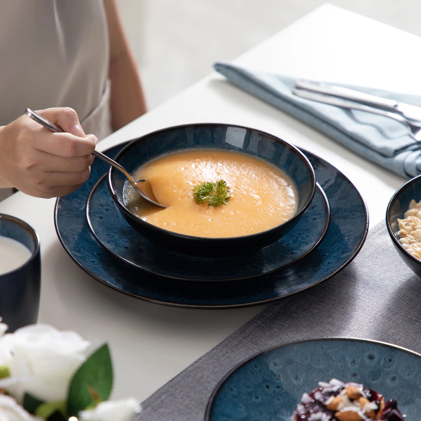 Ljustra Vintage Ceramic Tableware Set Dinner Dessert Bowls Cups