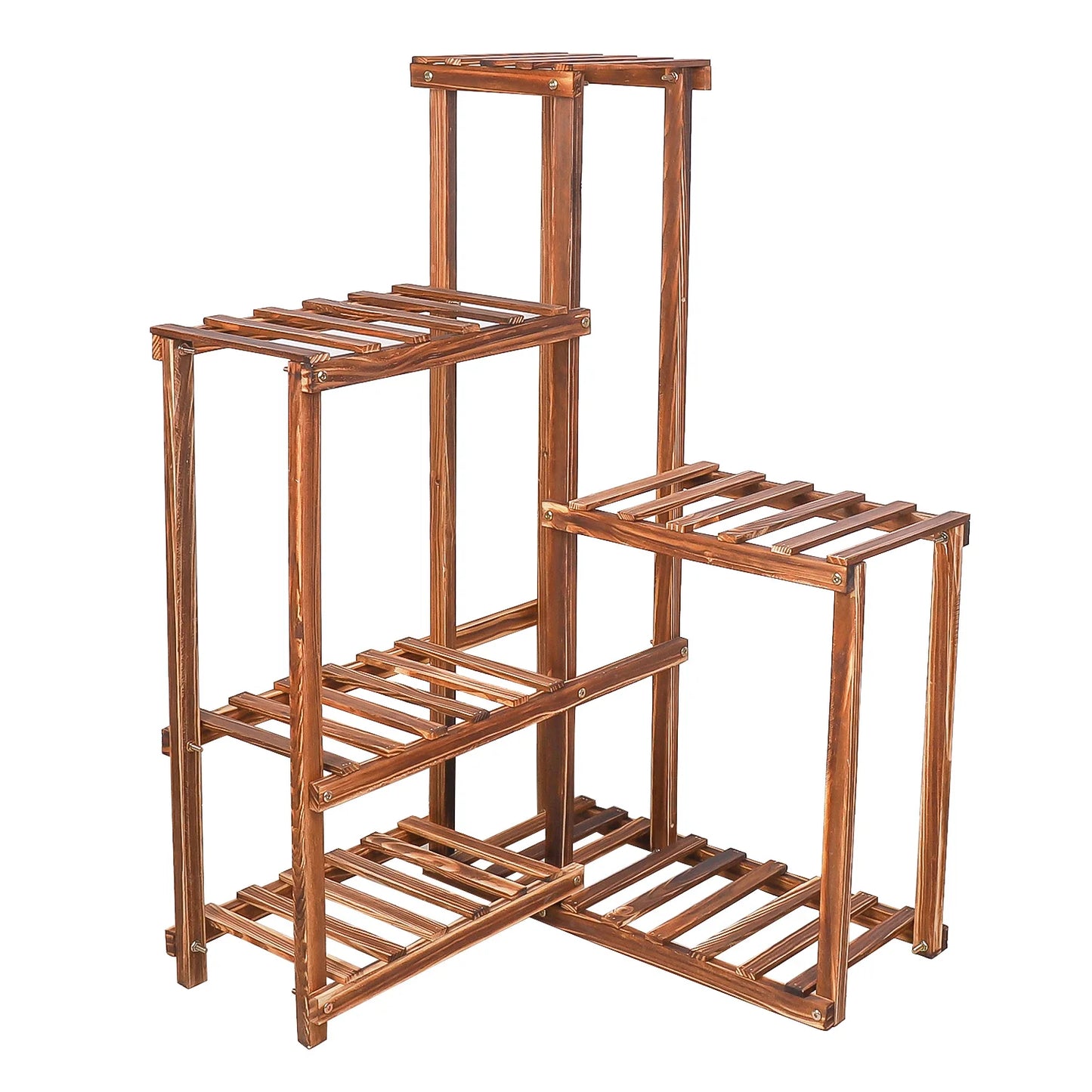 6 Tier Wood Plant Corner Stand Indoor Outdoor Display Shelf Rack