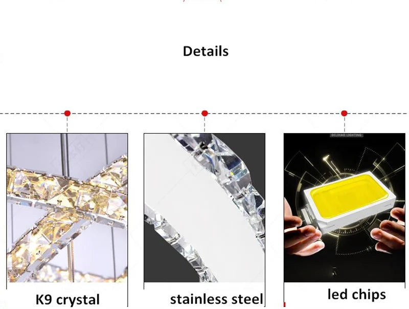 Luxury Crystal LED Chandelier 5 Ring Modern Ceiling Light Fixture