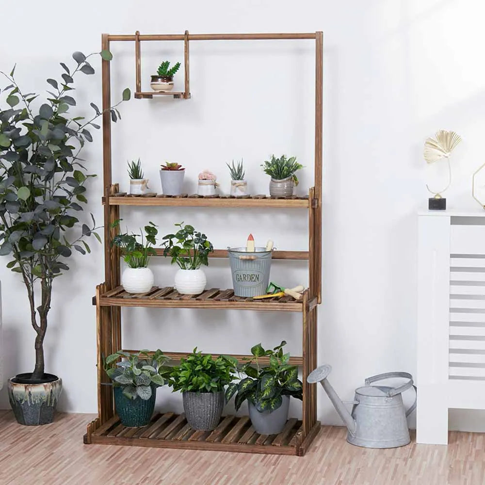3-Tier Hanging Wood Plant Stand Multi-Display Shelf Indoor Outdoor