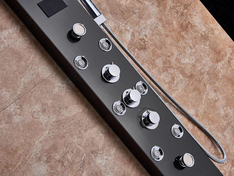 Brushed Nickel LED Shower Panel Wall Mounted Rainfall Digital Screen
