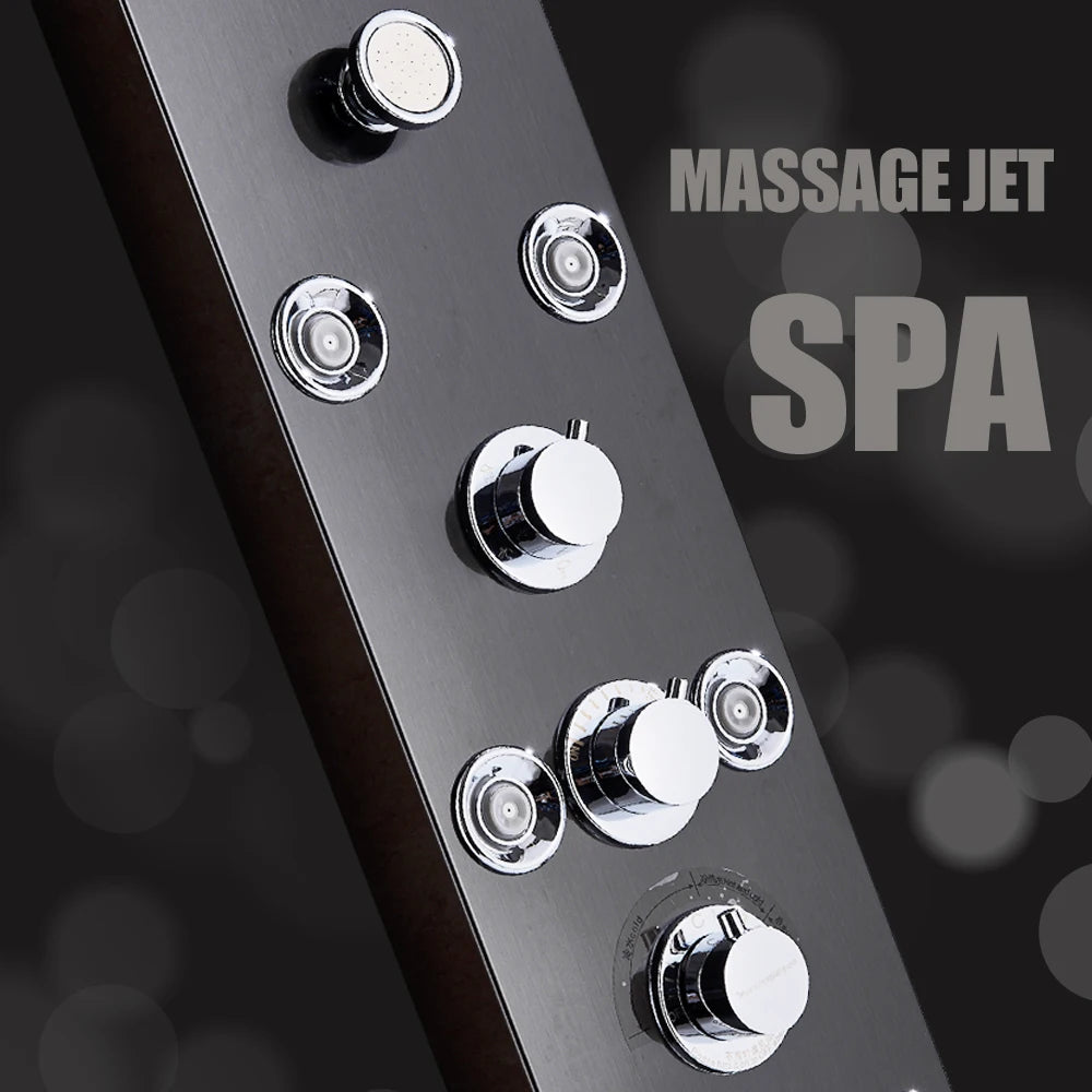 Brushed Nickel LED Shower Panel Wall Mounted Rainfall Digital Screen