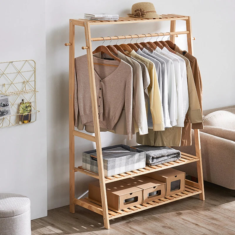 Ljustra Heavy Duty Bamboo Garment Rack with Shelves and Hooks