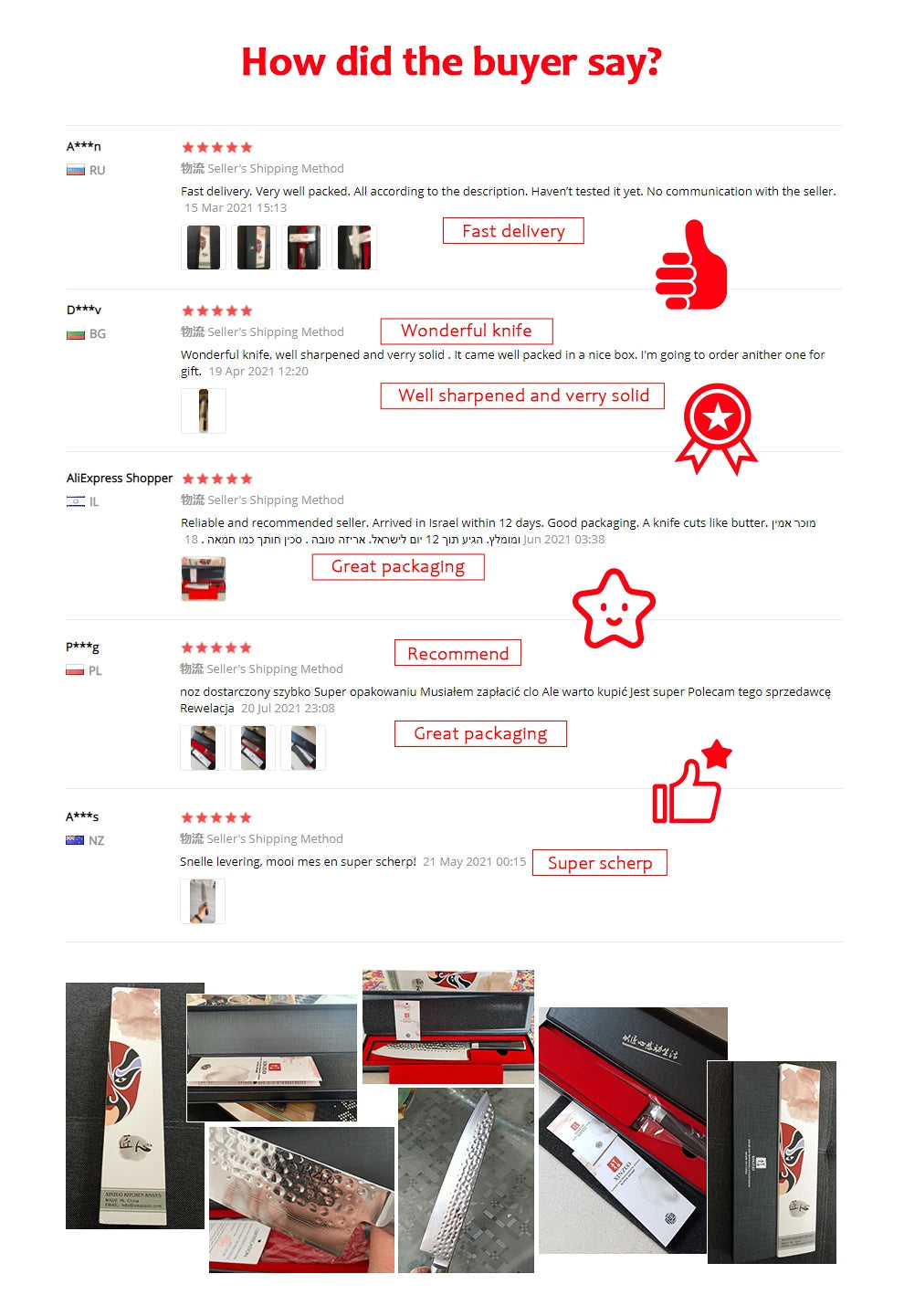 Ljustra 5PC Kitchen Knives Set VG10 Damascus Steel Pakkawood Handle