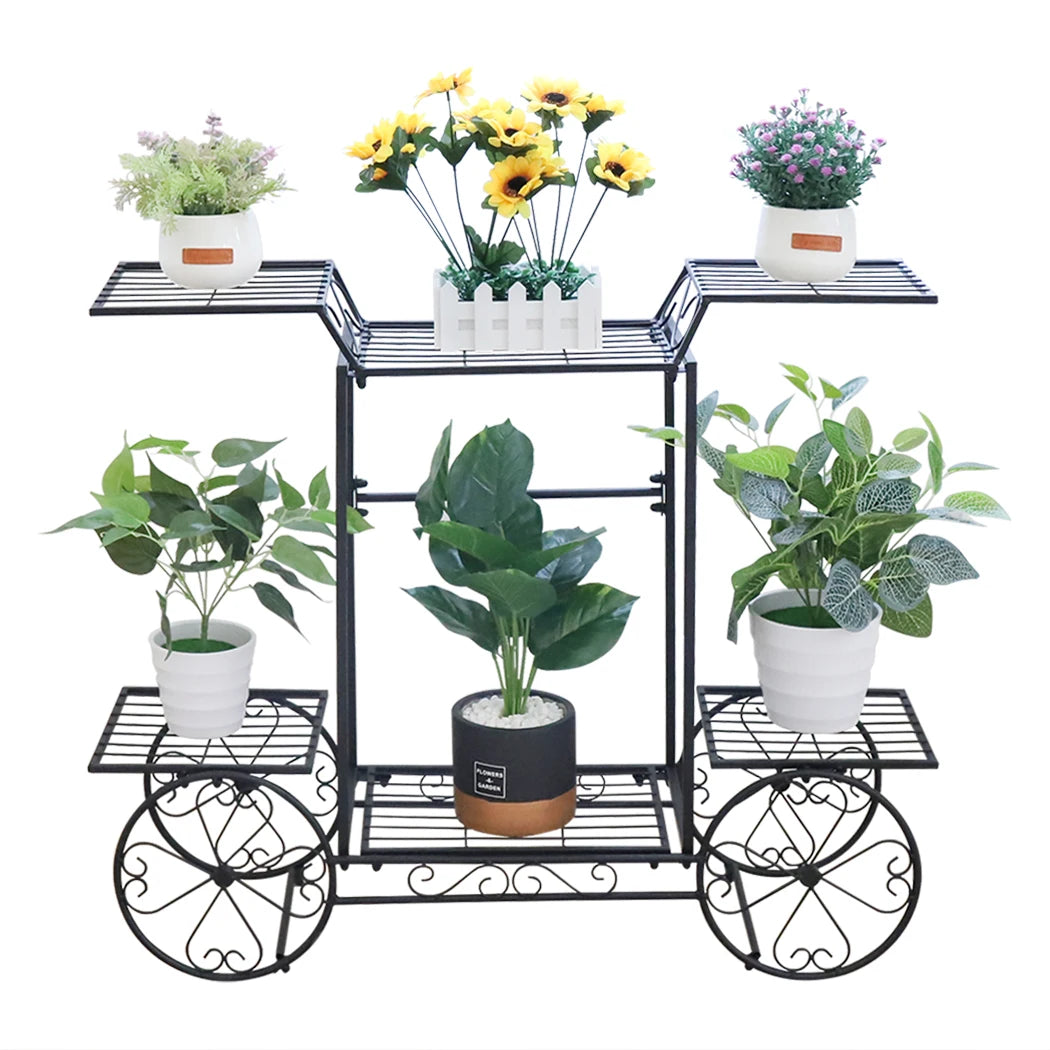 Large Metal 6 Tier Plant Stand Indoor Outdoor Garden Cart Display Rack