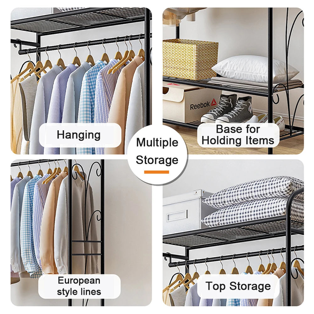 Ljustra Heavy Duty Black Metal Clothes Rack with Storage Shelves