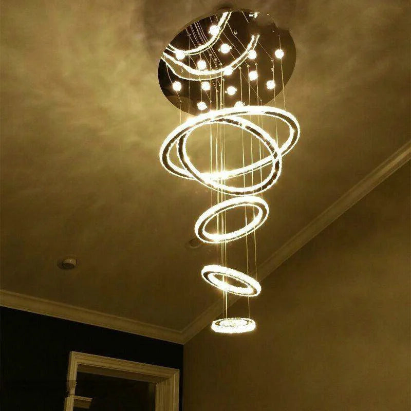 Luxury Crystal LED Chandelier 5 Ring Modern Ceiling Light Fixture
