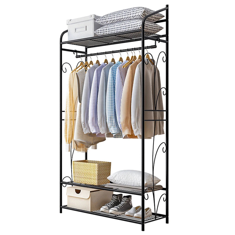Ljustra Heavy Duty Black Metal Clothes Rack with Storage Shelves