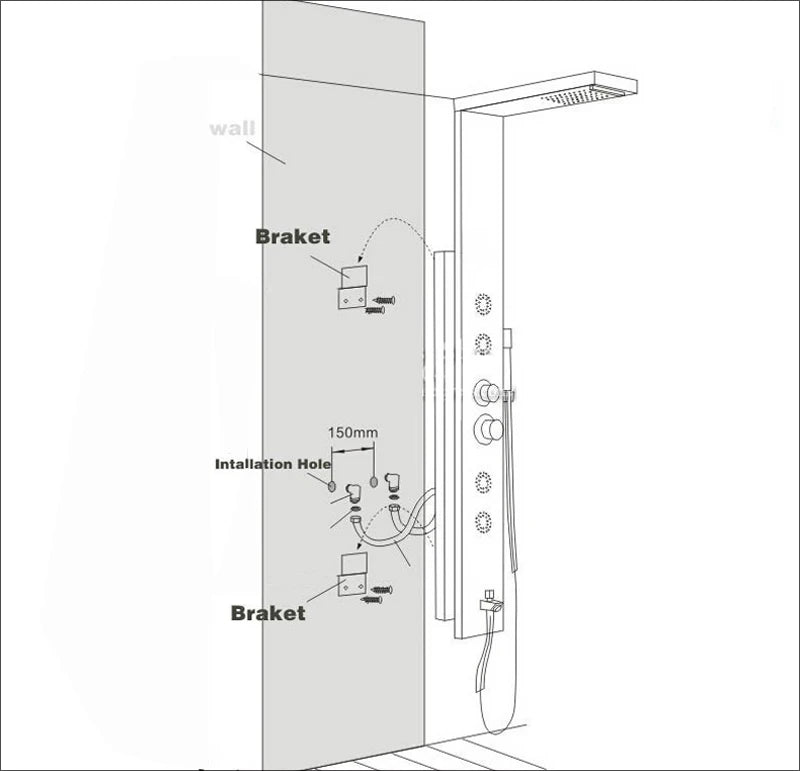 Brushed Nickel LED Shower Panel Wall Mounted Rainfall Digital Screen