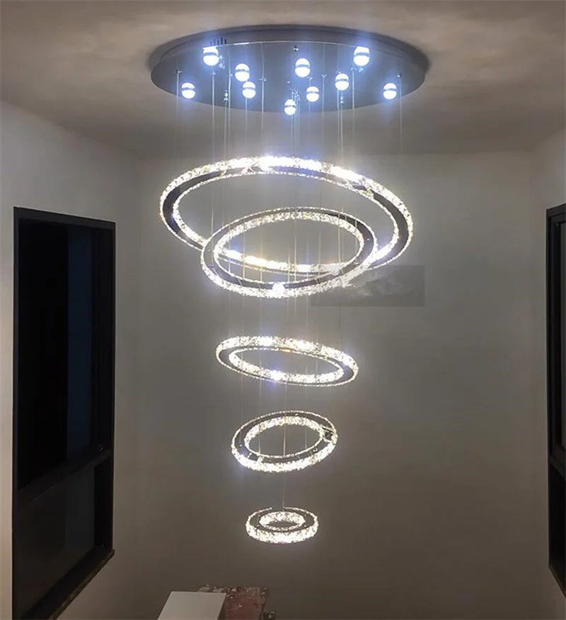 Luxury Crystal LED Chandelier 5 Ring Modern Ceiling Light Fixture