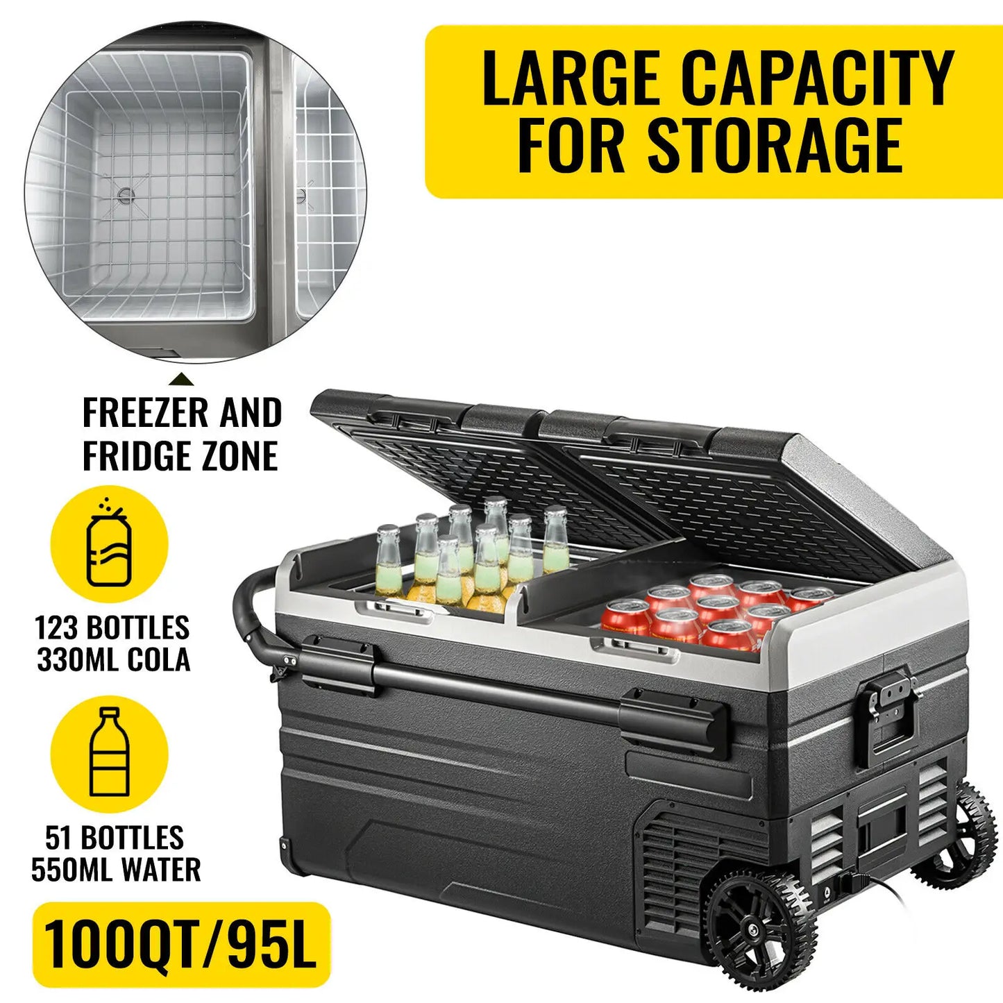 Portable Mini Car Fridge Freezer Dual Zone 75L 95L Compressor Cooler