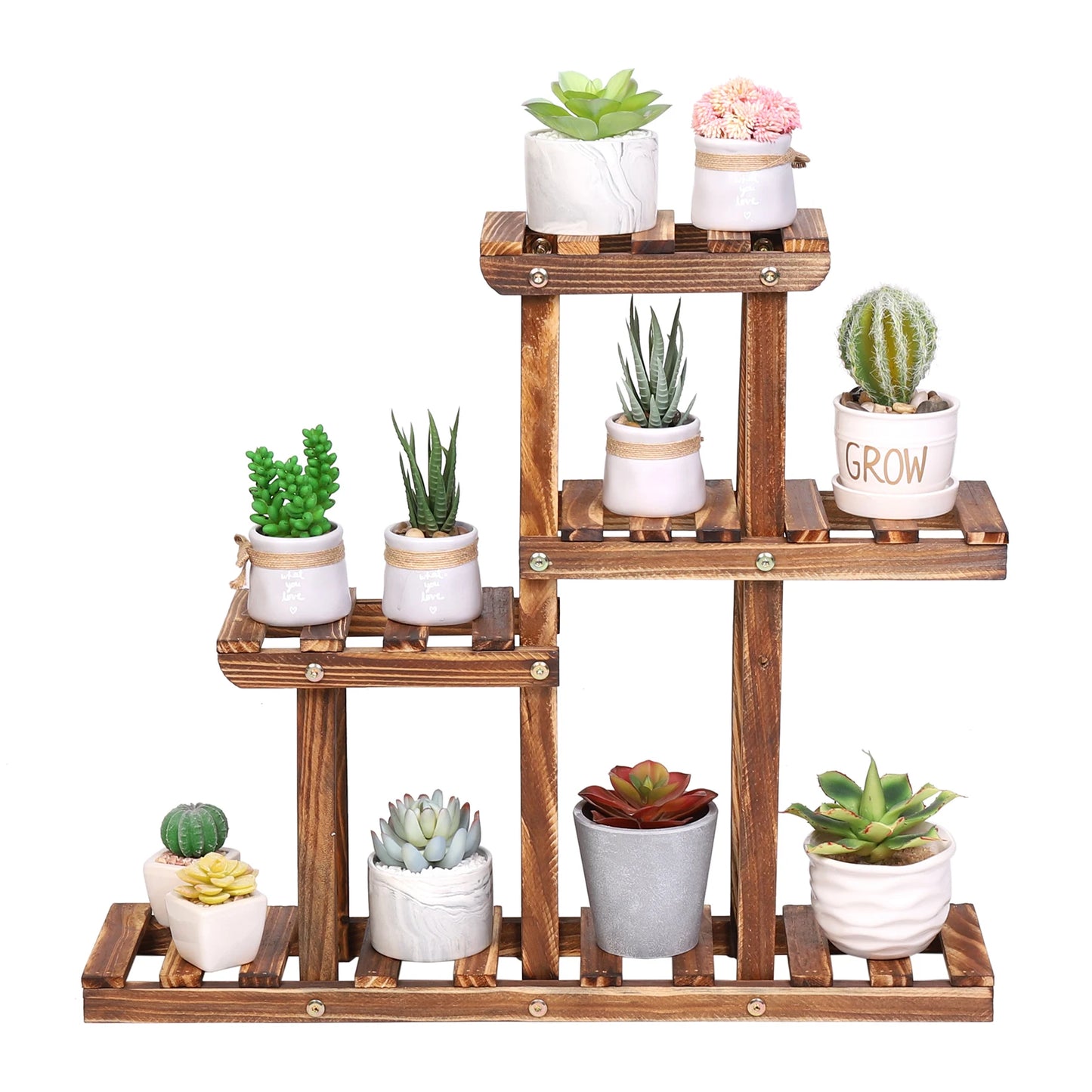 Carbonized Wood Multi Tier Plant Stand for Indoor Outdoor Succulents