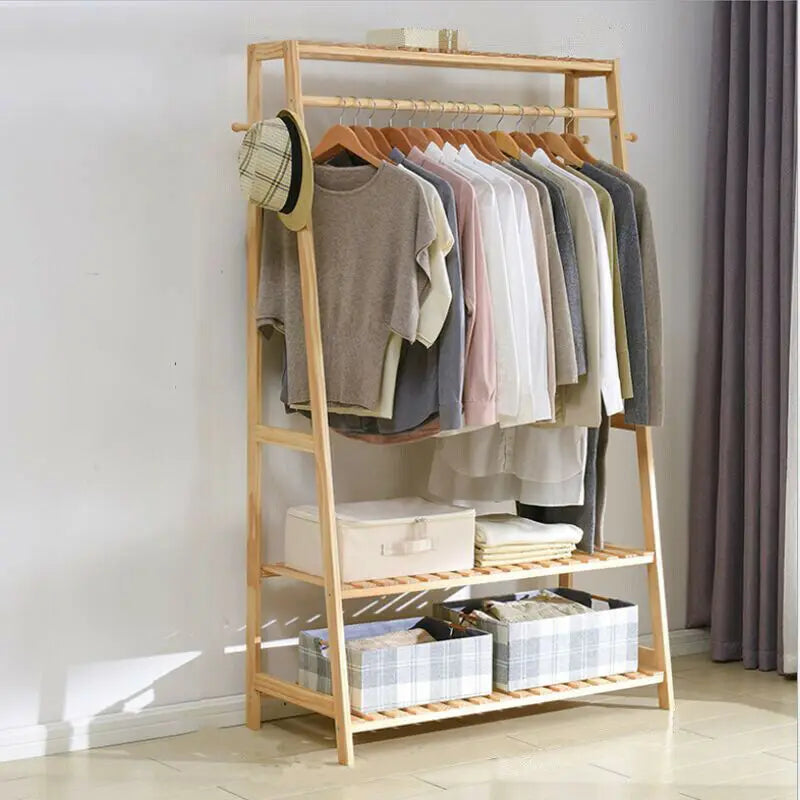 Ljustra Heavy Duty Bamboo Garment Rack with Shelves and Hooks