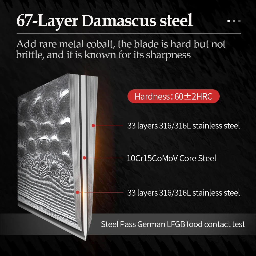 Ljustra 5PC Kitchen Knives Set VG10 Damascus Steel Pakkawood Handle