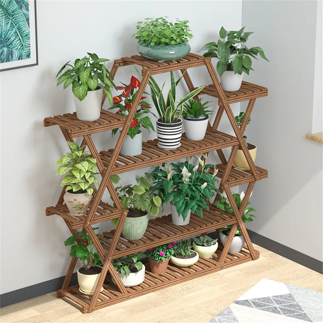 8 Tier Tall Large Capacity Wood Plant Stand for Flower Shelves