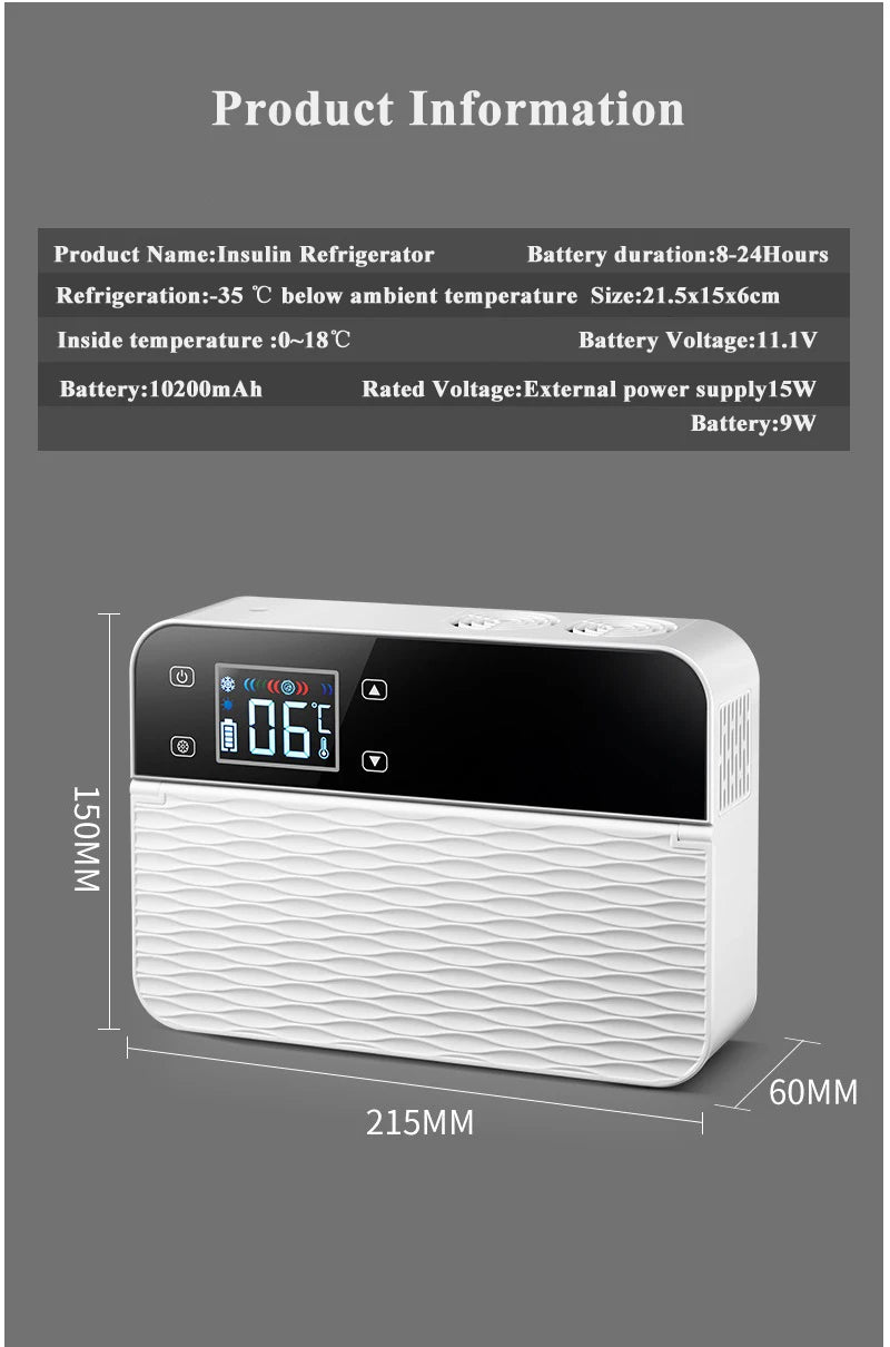 Mini Portable Insulin Refrigerator Cooler For Serum Capsules Battery 10200mAh