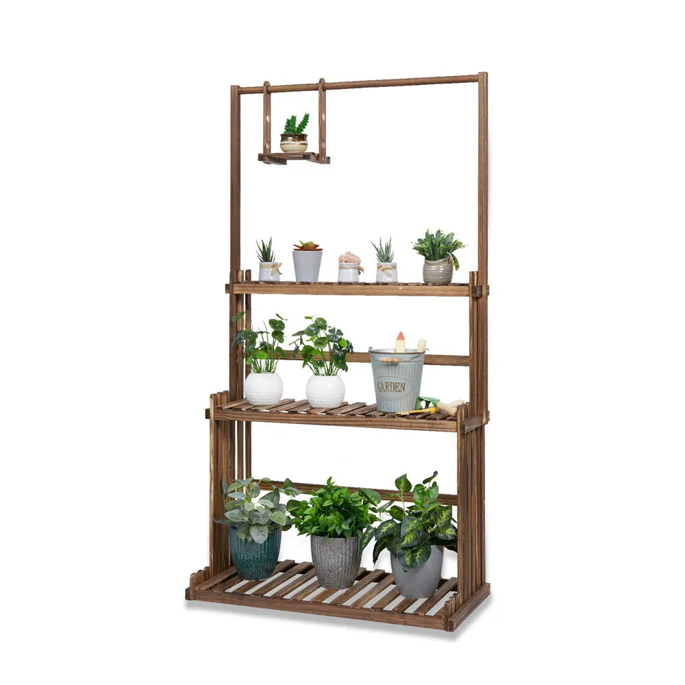 3-Tier Hanging Wood Plant Stand Indoor Outdoor Flower Pot Organizer Rack