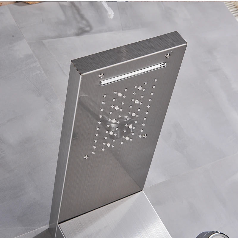 Brushed Nickel LED Shower Panel Wall Mounted Rainfall Digital Screen