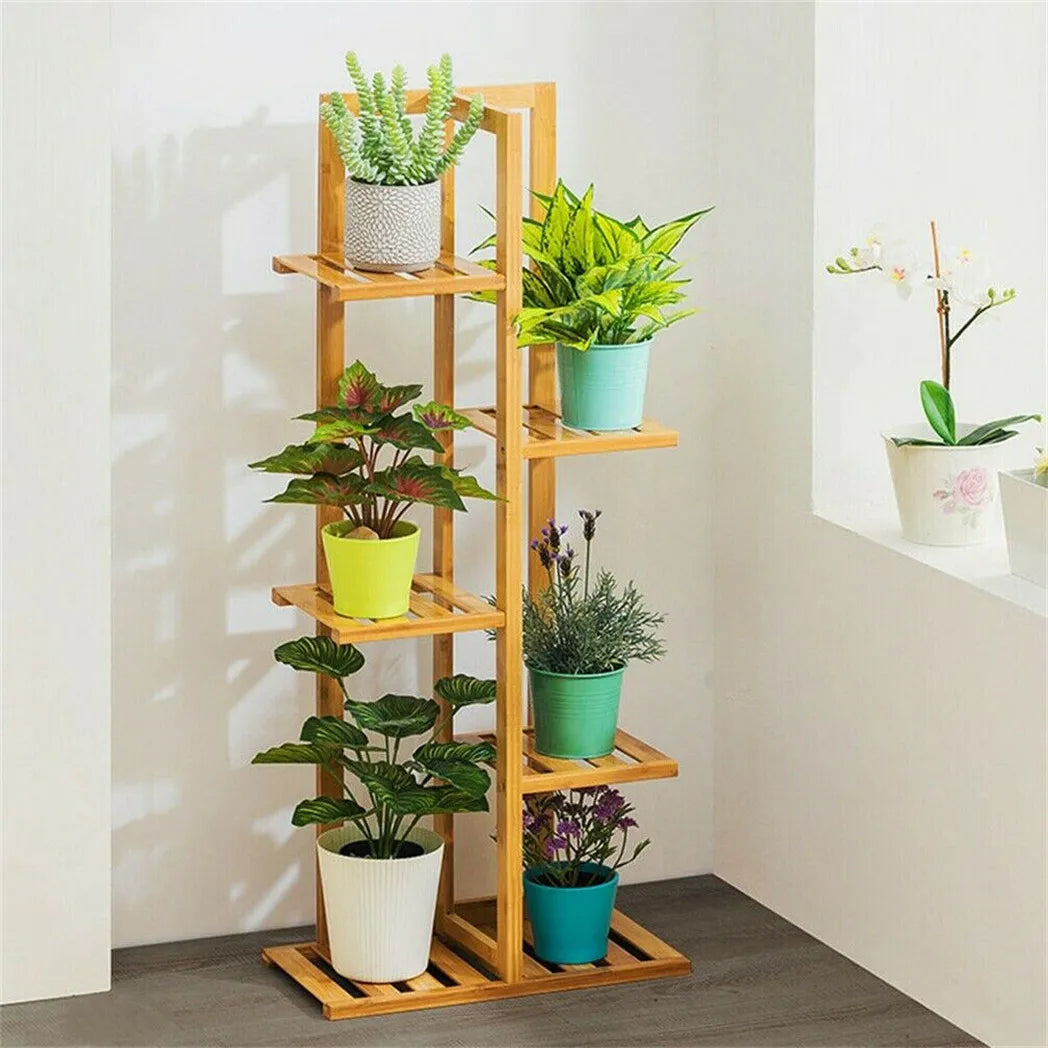 Ljustra Bamboo 5 6 Tier Plant Stand Rack Indoor Outdoor Flower Shelf