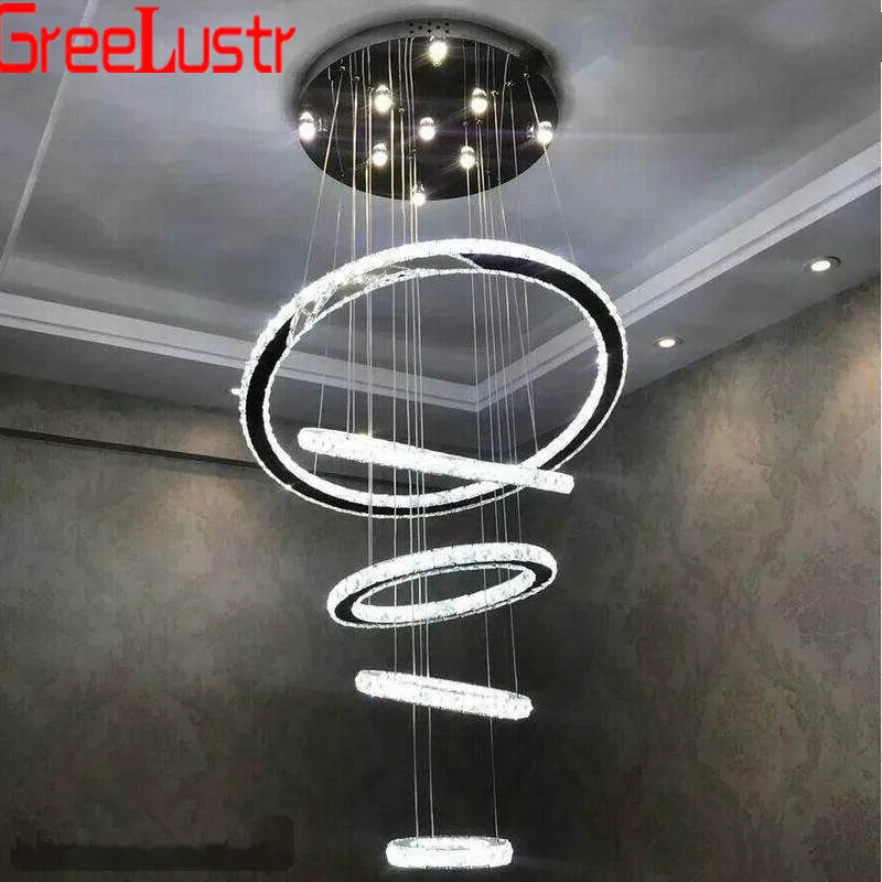 Luxury Crystal LED Chandelier 5 Ring Modern Ceiling Light Fixture