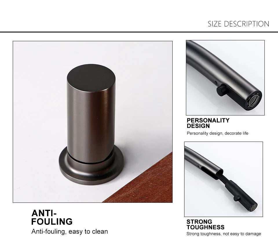 Pull Down Kitchen Sink Faucet Brushed Gunmetal Single Handle Brass Sprayer