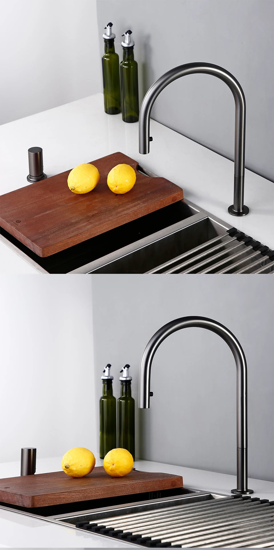 Pull Down Kitchen Sink Faucet Brushed Gunmetal Single Handle Brass Sprayer
