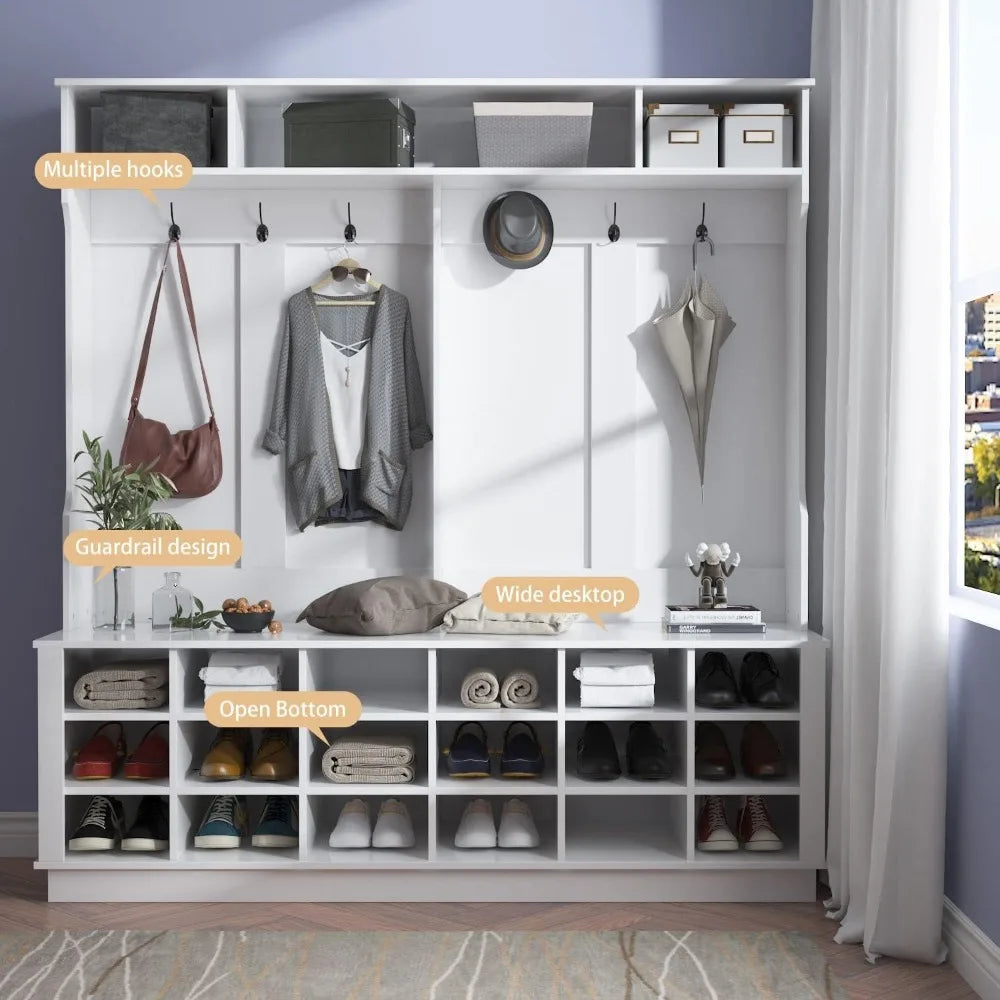 3-in-1 Hall Tree Storage Organizer with Hooks and Shelves for Entryway