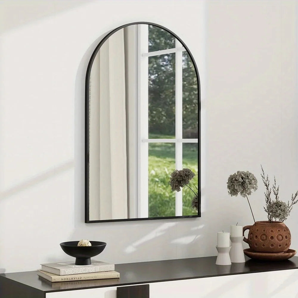 20x30 Arched Wall Mirror Black Aluminum Alloy Frame Modern Decor