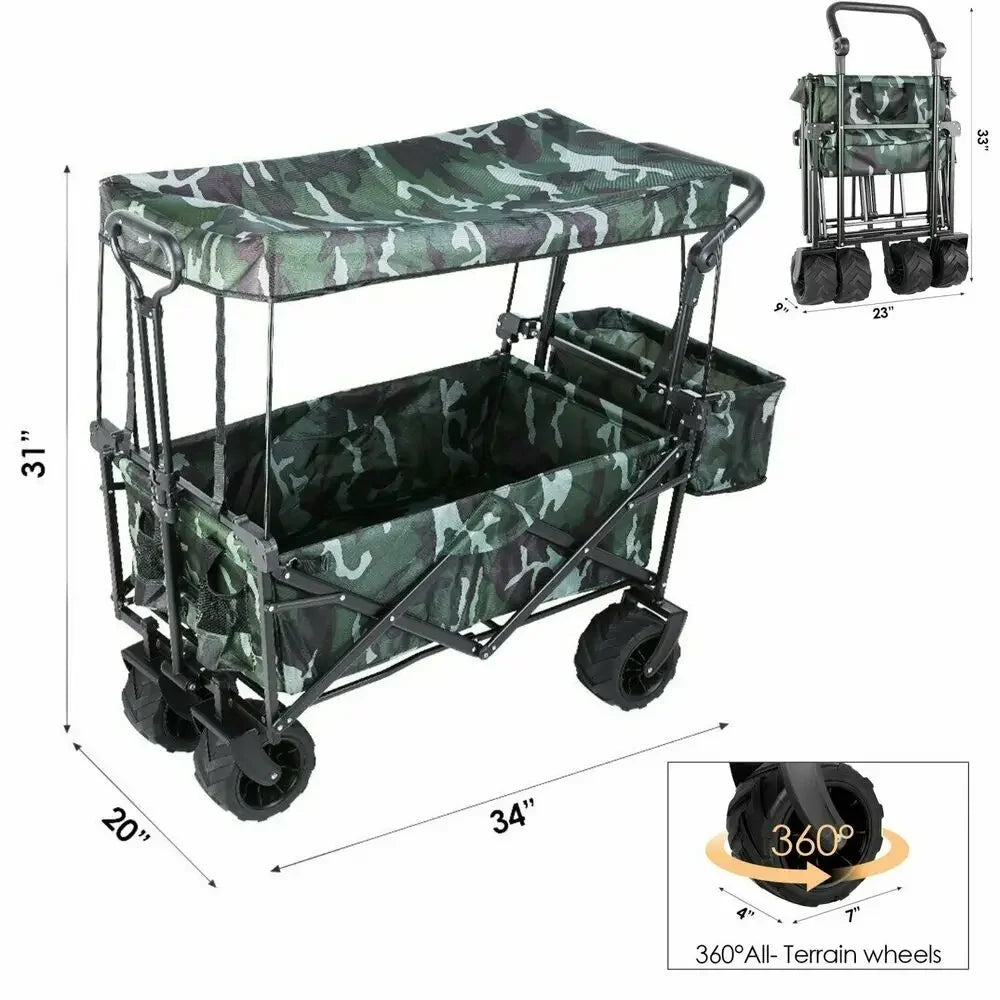 Foldable Handcart with Roof 115kg Off-Road Transport Trolley