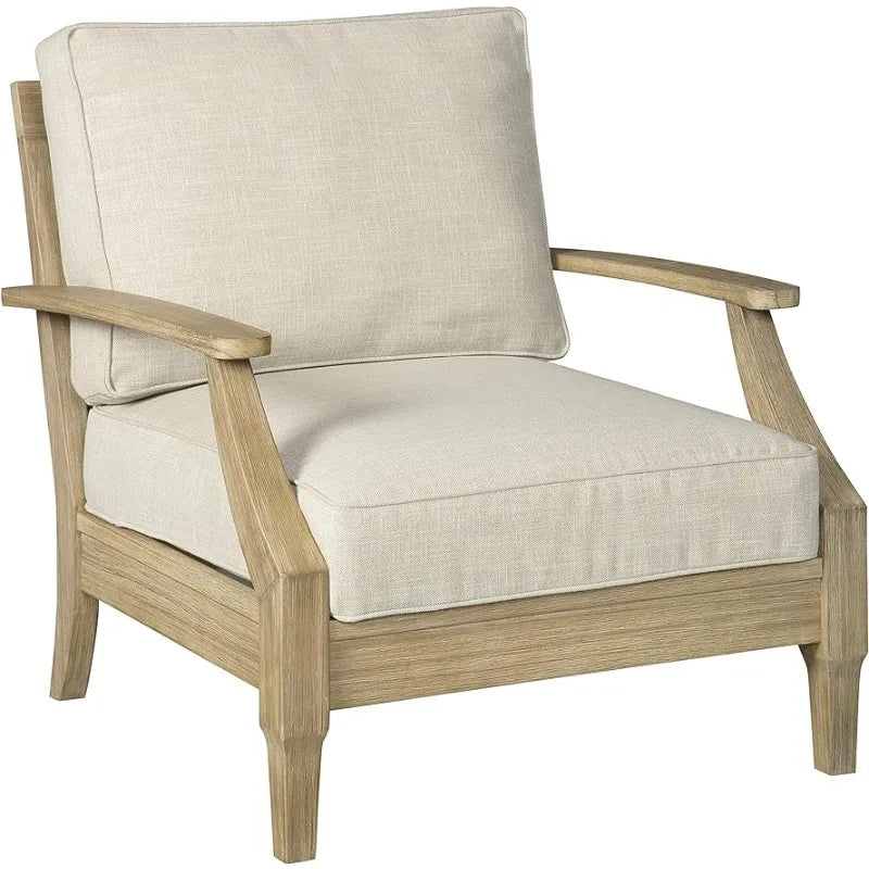 Eucalyptus Wood Single Cushioned Lounge Chair Outdoor Seating