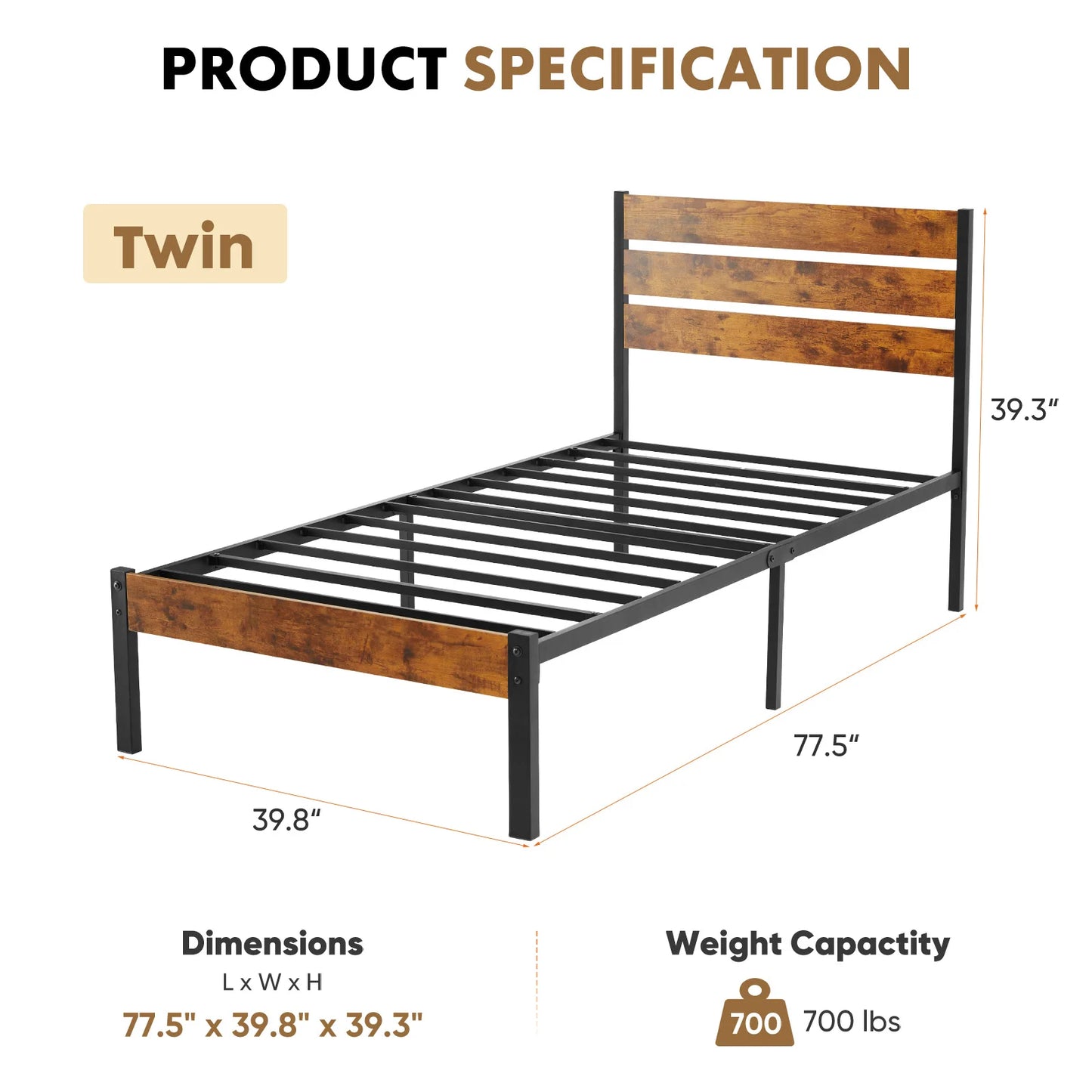 Ljustra Queen Size Metal Platform Bed Frame with Headboard Footboard