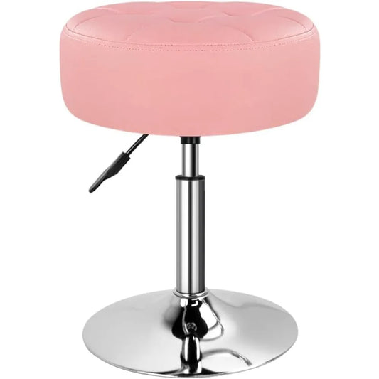 Pink Thickened Vanity Stool Round PU Leather Swivel Adjustable Makeup Chair