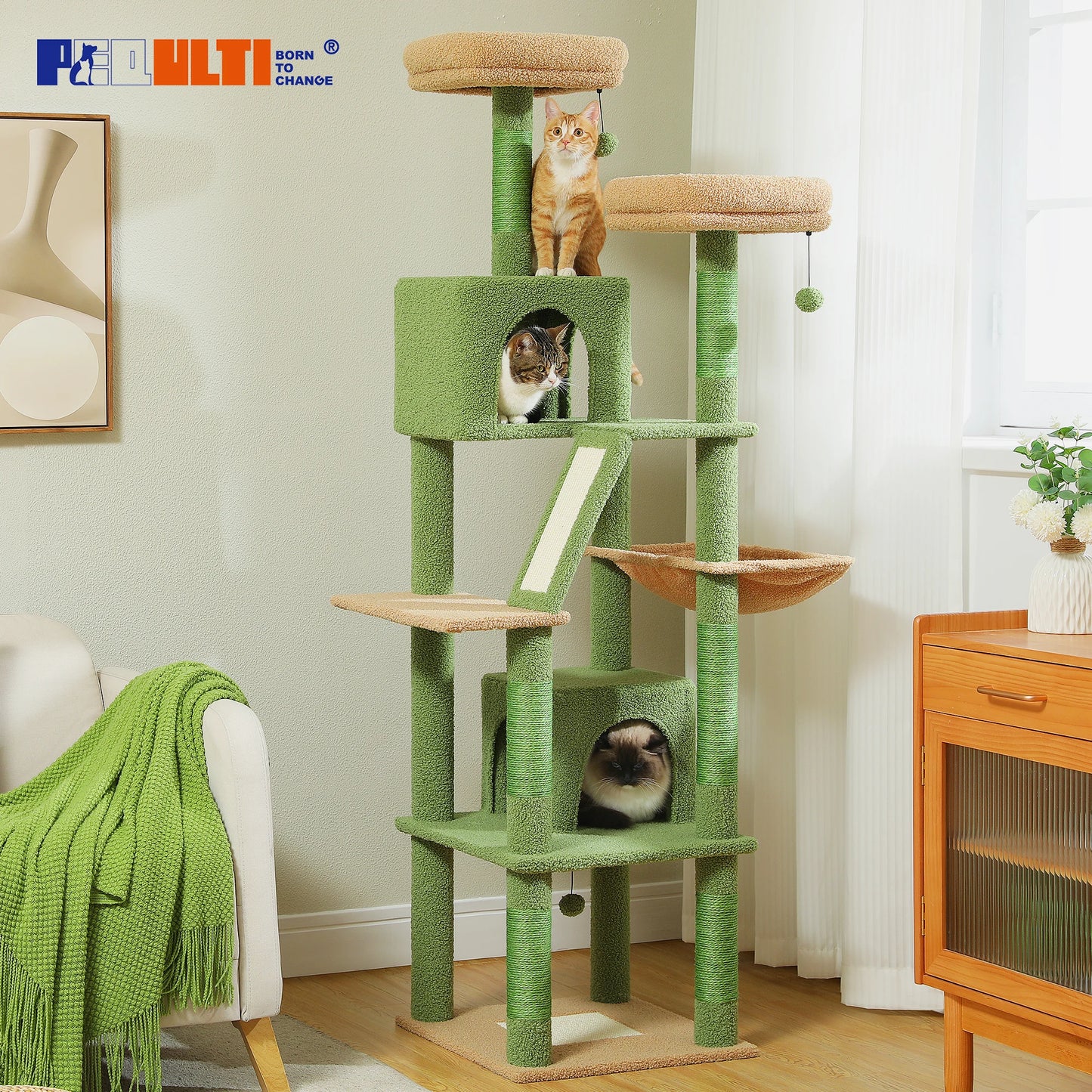 Multi-Level Cat Tree Indoor Tower with Scratching Posts Hammock Condo