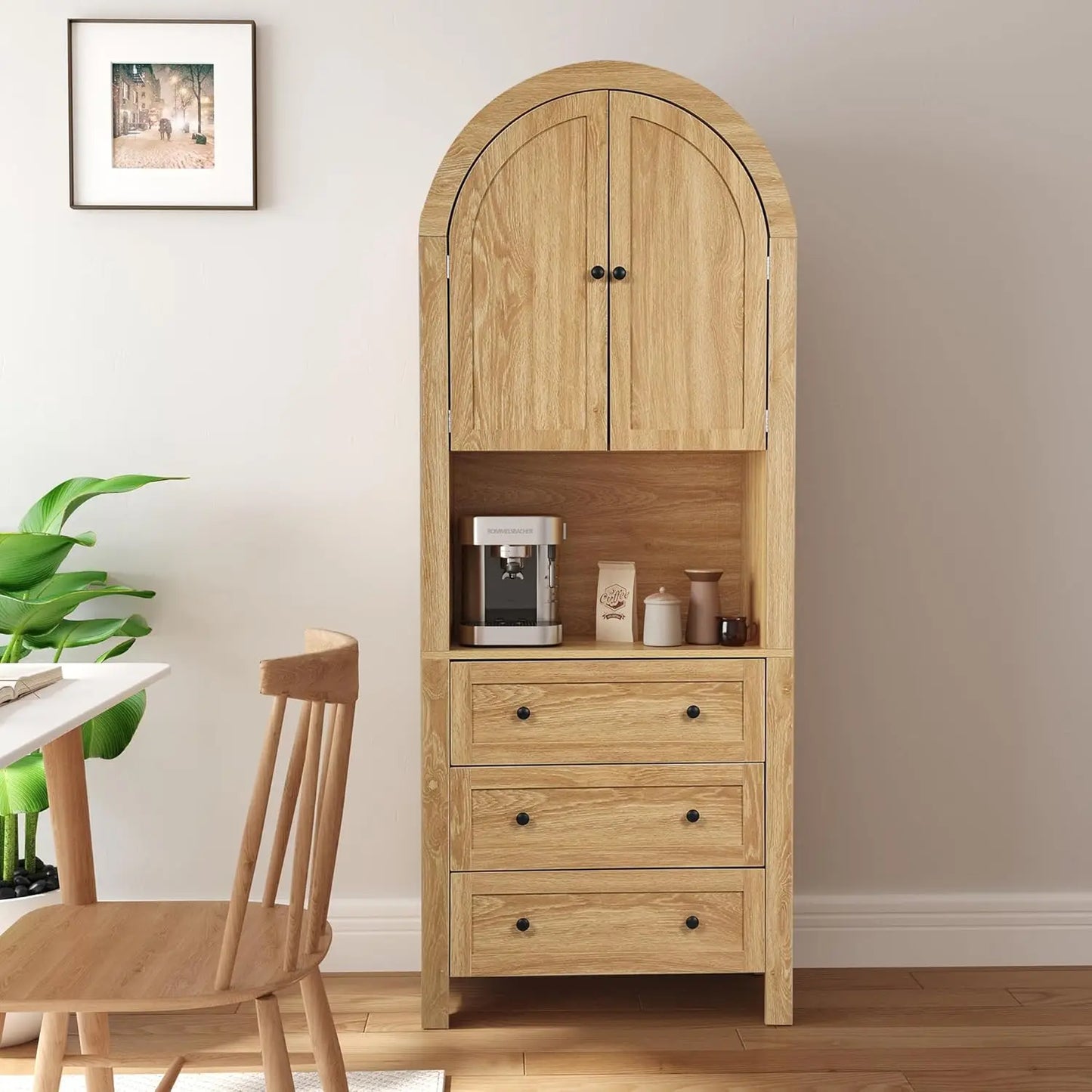 71 Inch Tall Kitchen Pantry Cabinet with Microwave Shelf Modern Farmhouse