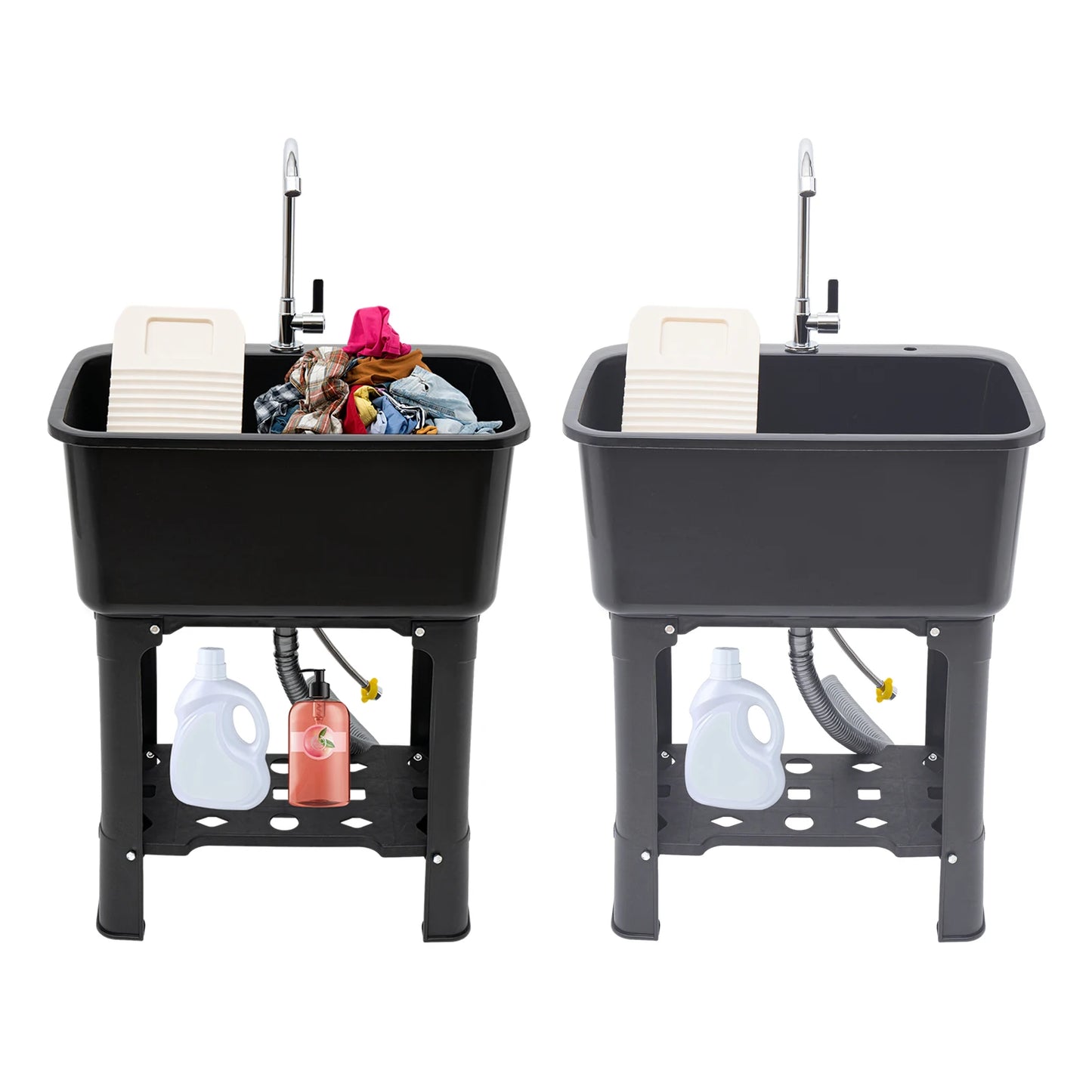 Black Gray Floor-standing Kitchen Sink with Faucet Utility Sink