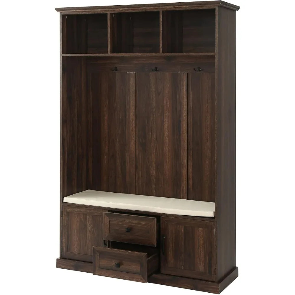 Modern Shoe Rack Bench Hall Tree Entryway Coat Rack 3-in-1 Storage