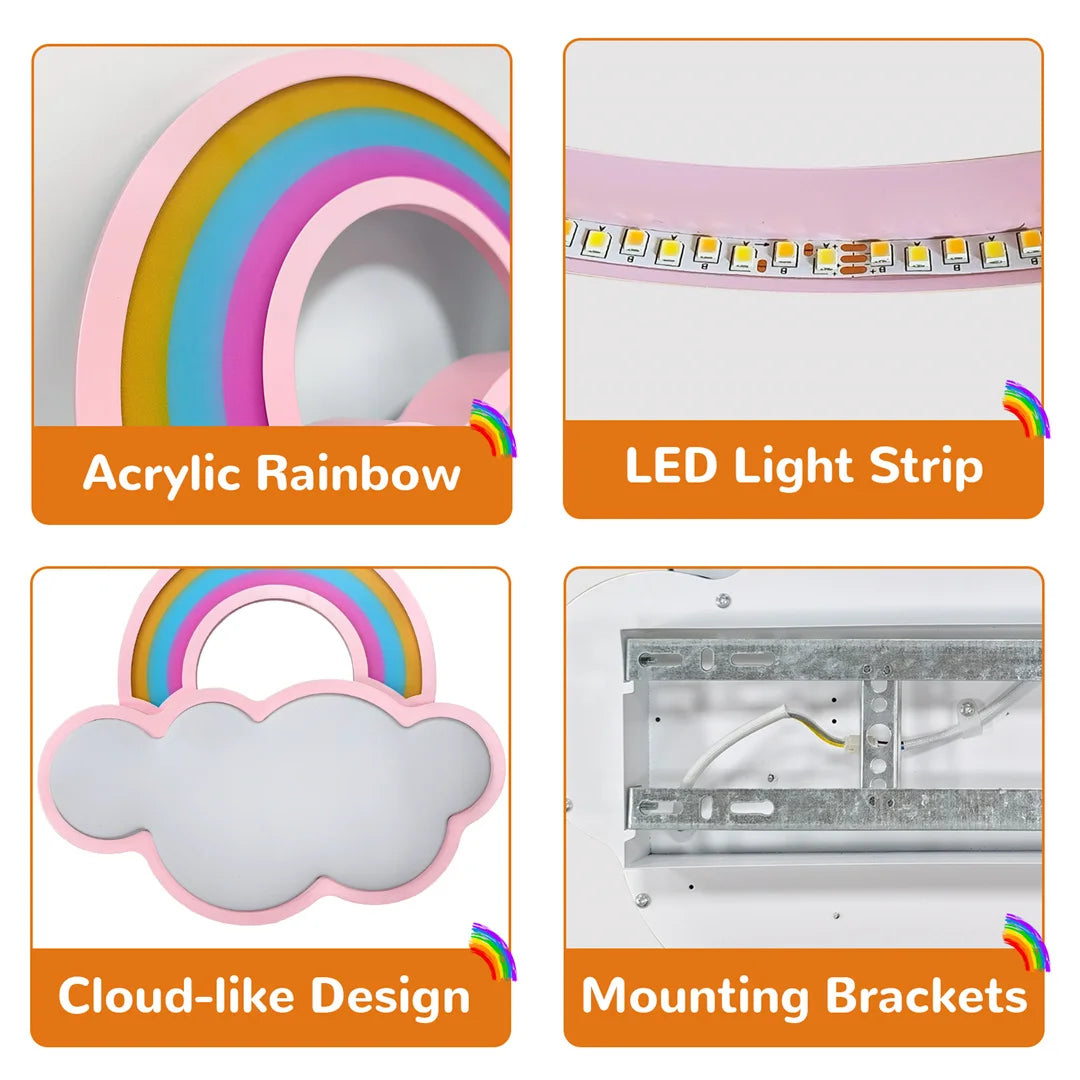 Kids Bedroom Ceiling Light Cloud Rainbow Ceiling Lamp Dimmable Fixture