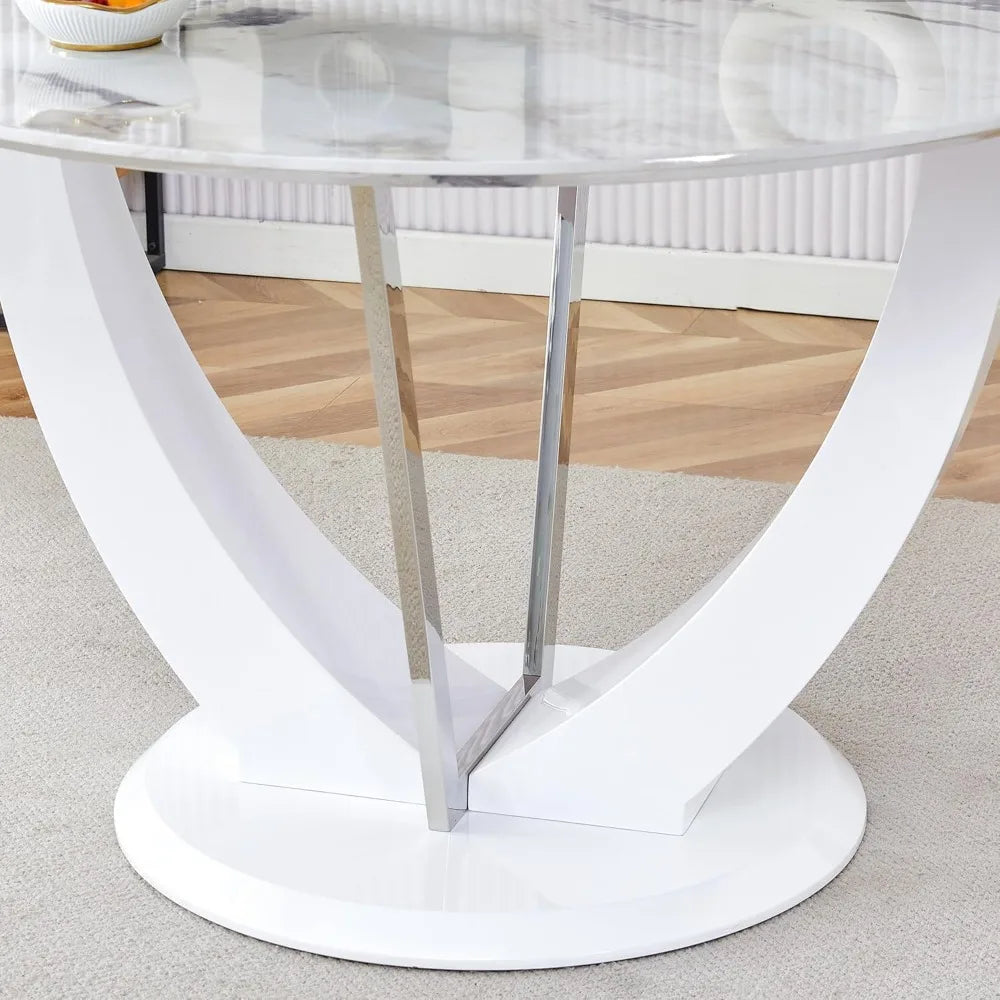 48 Inch Round Dining Table for 4 Sturdy Faux Marble Pedestal Table