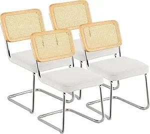 Rattan Dining Chairs Set of 4 Mid Century Modern Upholstered Velvet Accent