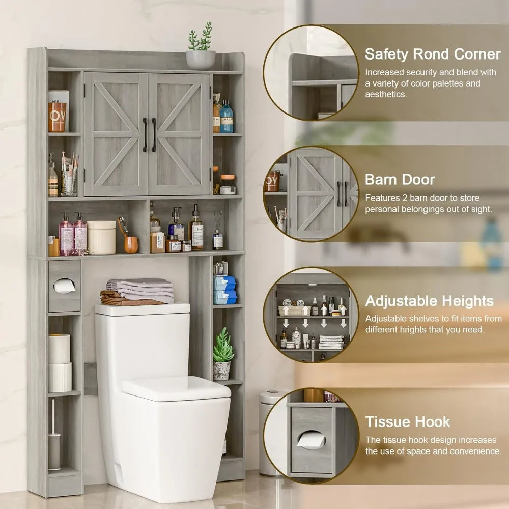 Farmhouse Storage Cabinet Over Toilet Space-Saving Bathroom Rack