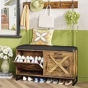 Ljustra Maupvit Shoe Cabinet Entryway Bench with Coat Rack and Cushion