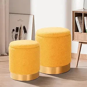 Round Set of 2 Ottoman Storage Multifunctional Chair for Living Room Bedroom