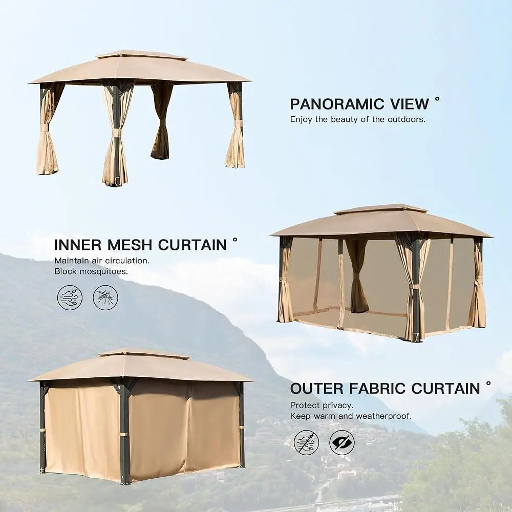 Ljustra Outdoor Gazebo Heavy Duty Canopy Tent with Adjustable Curtains