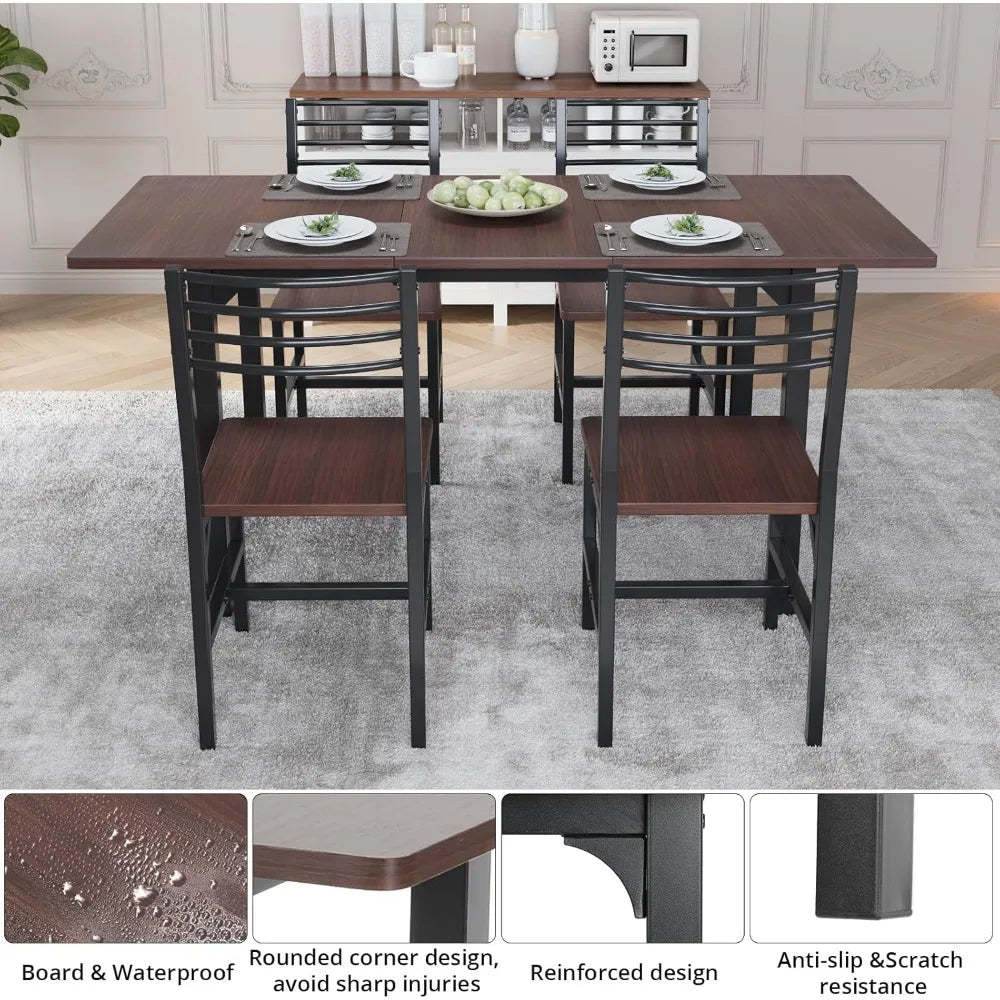 63 Inch Extendable Dining Table Set for 4-6 with Chairs Kitchen Furniture