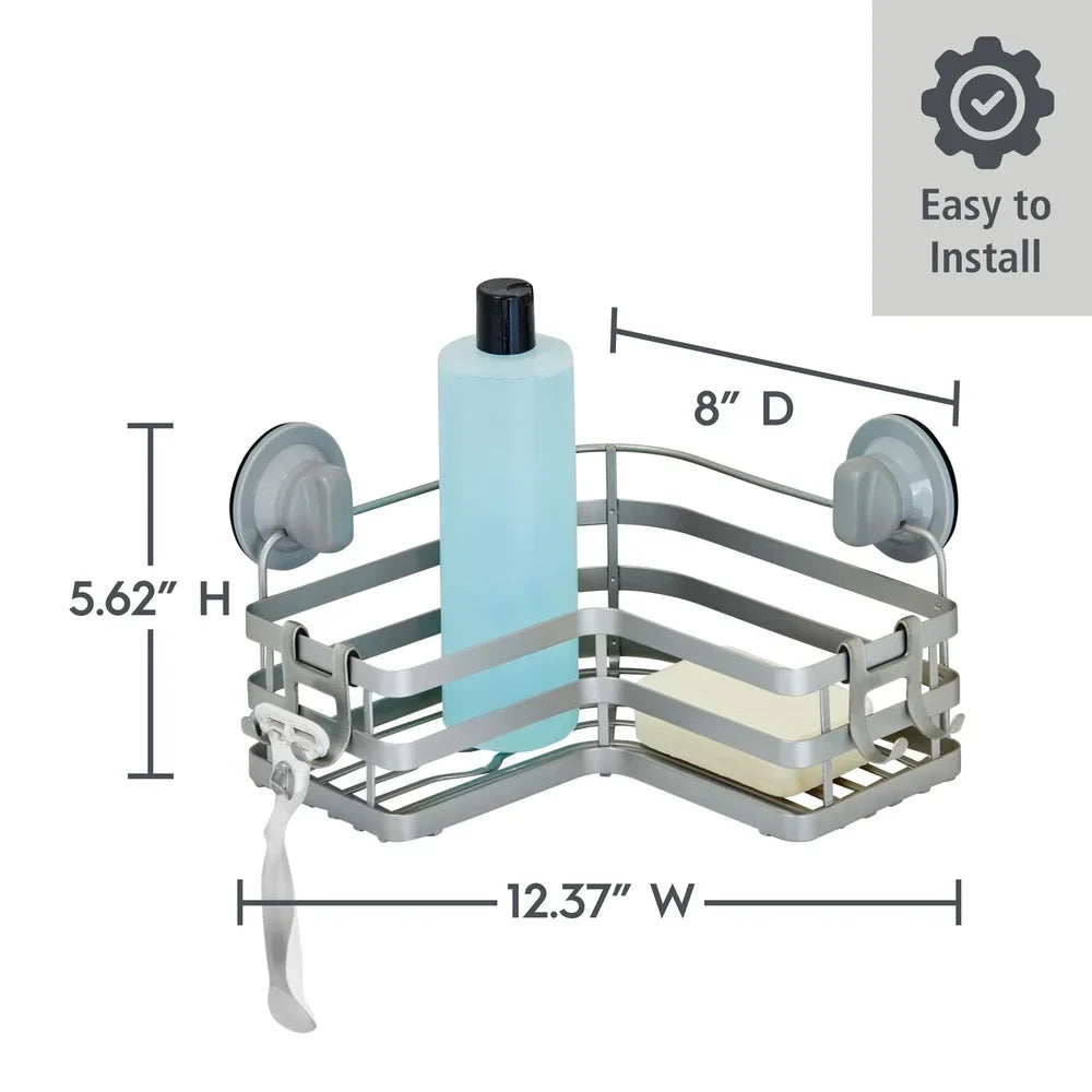 L Shape Shower Storage Basket Adhesive Suction Mount Rust Resistant Organizer