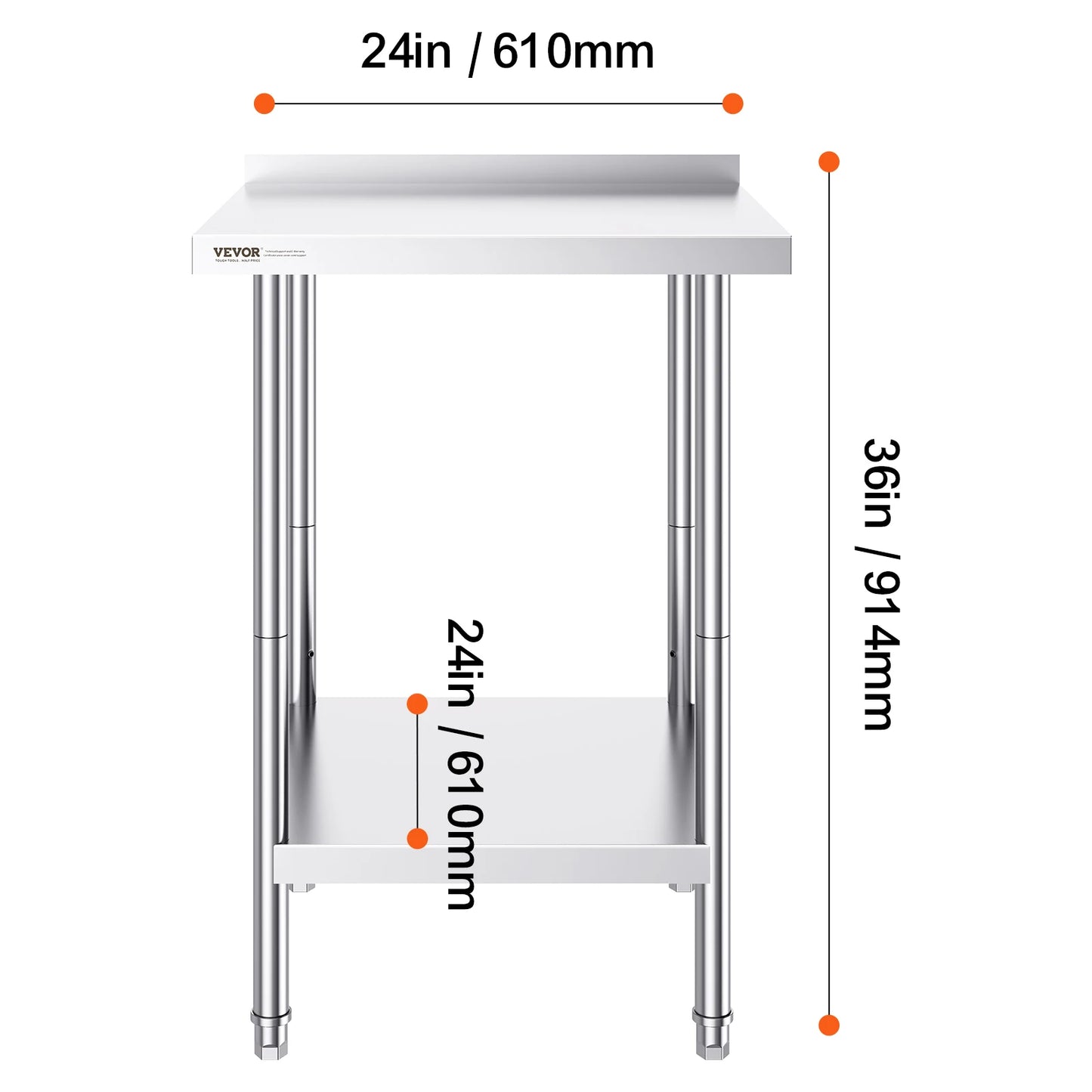 SucceBuy Stainless Steel Work Table Adjustable Height Heavy Duty Prep Table