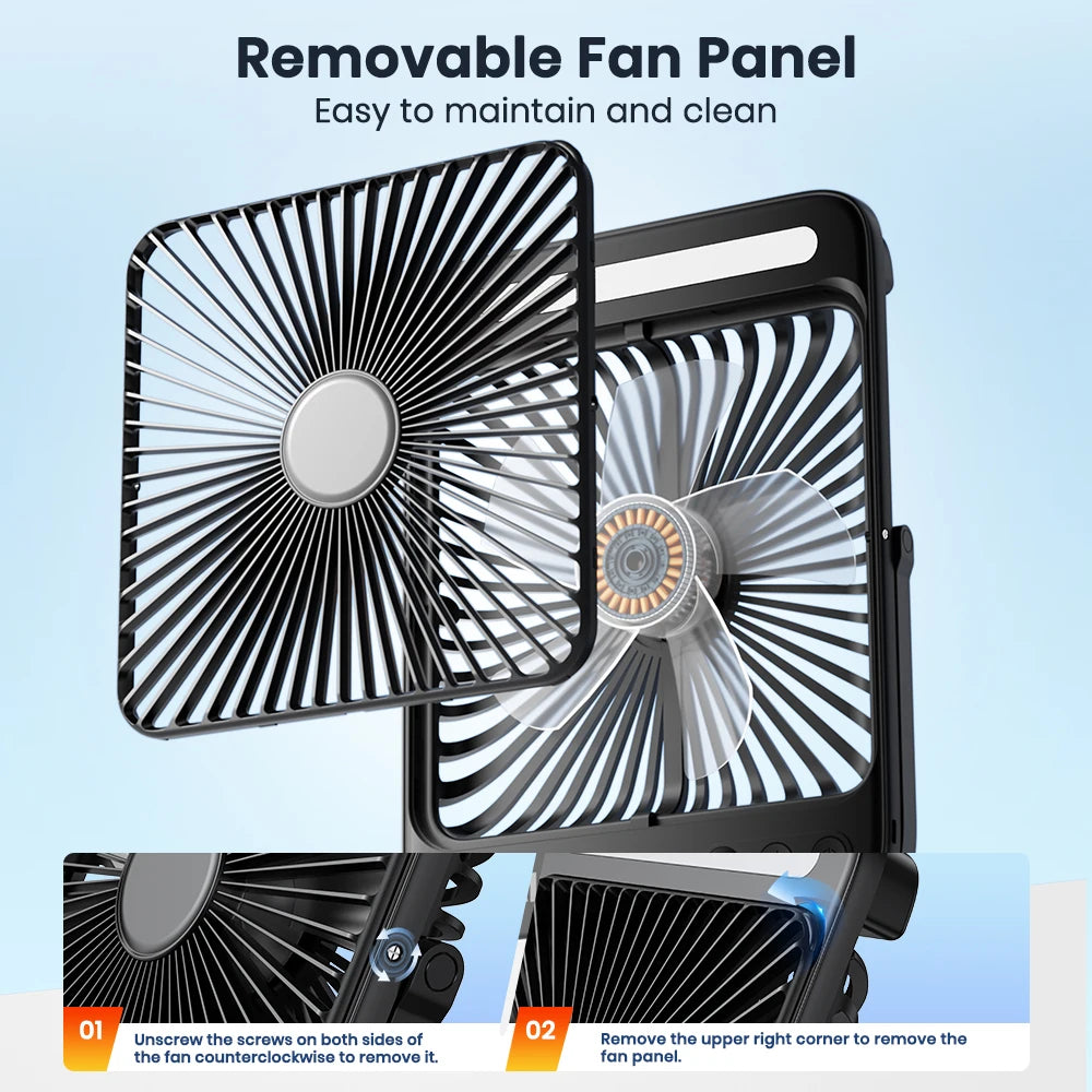 Ljustra 20000mAh Portable Camping Fan with LED Light Quiet Desk Fan