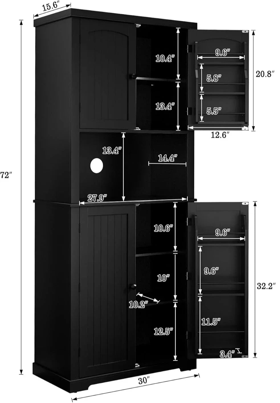 72 Inch Kitchen Pantry Storage Cabinet Freestanding Larder Cupboard