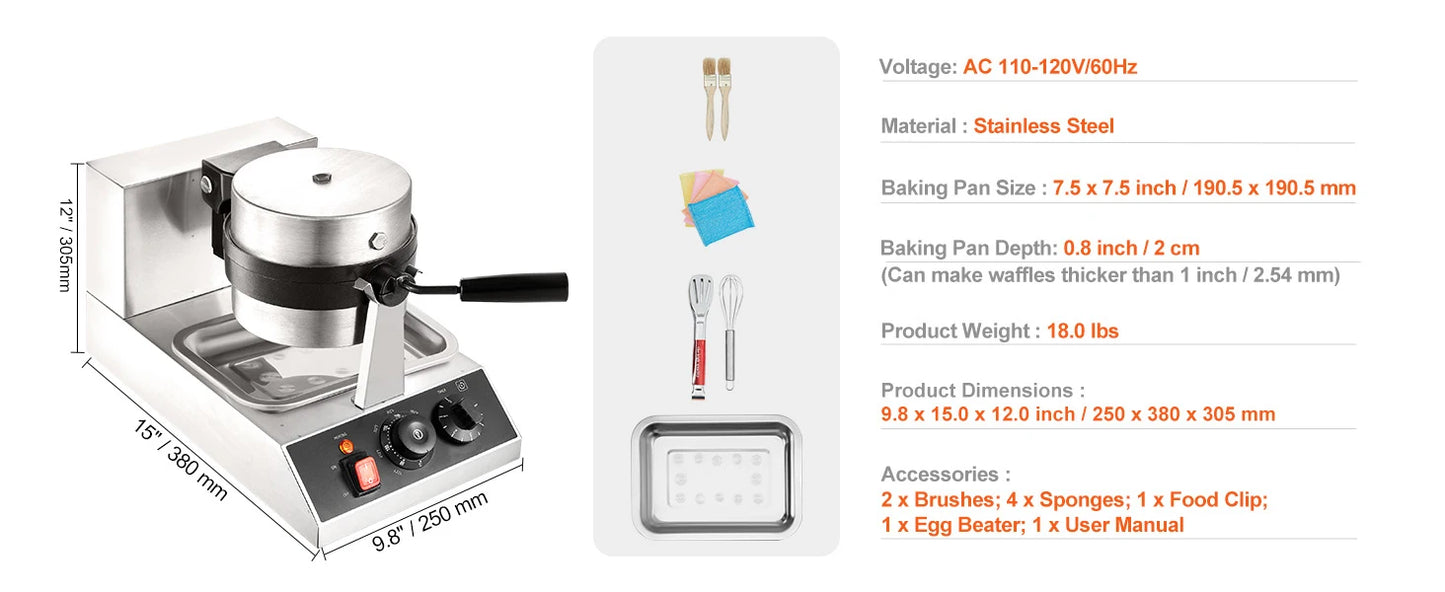 SucceBuy Electric Waffle Maker Non-Stick Stainless Steel Waffle Iron