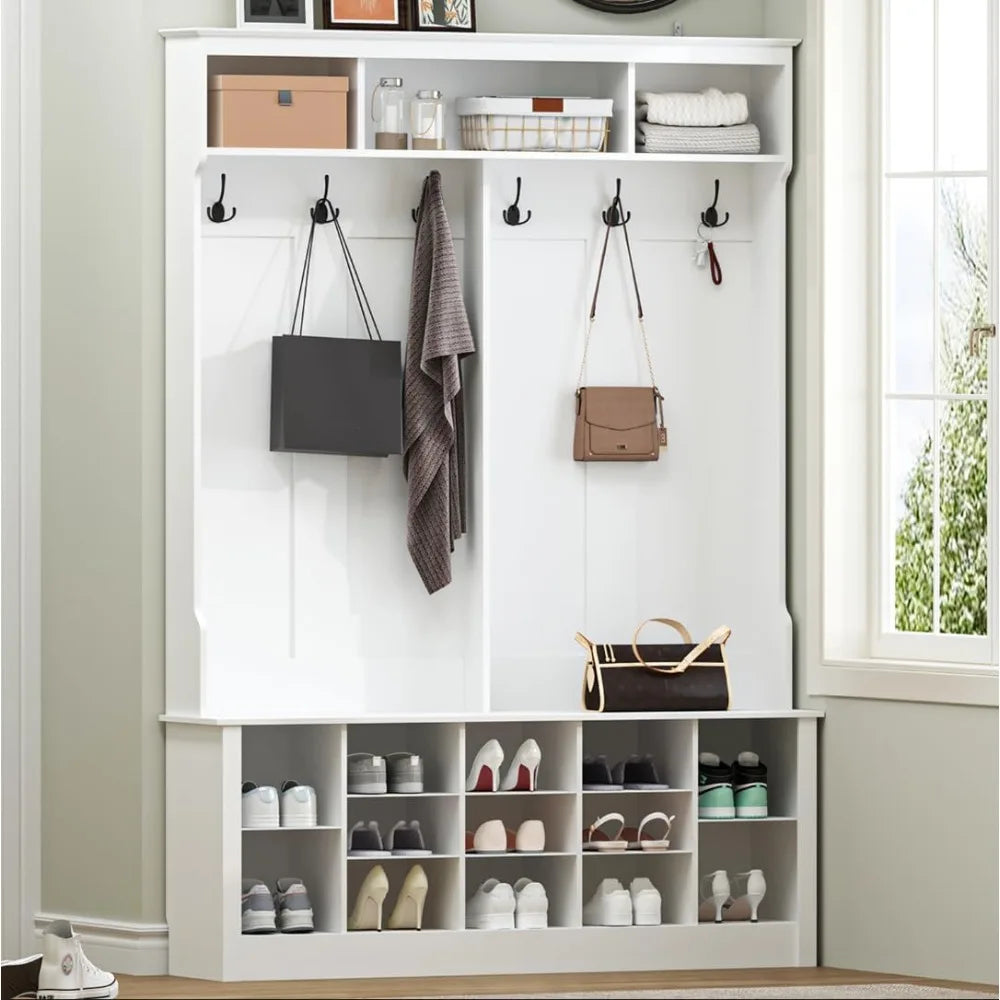 Hall Tree Bench Shoe Storage Farmhouse Entryway Organizer Coat Rack